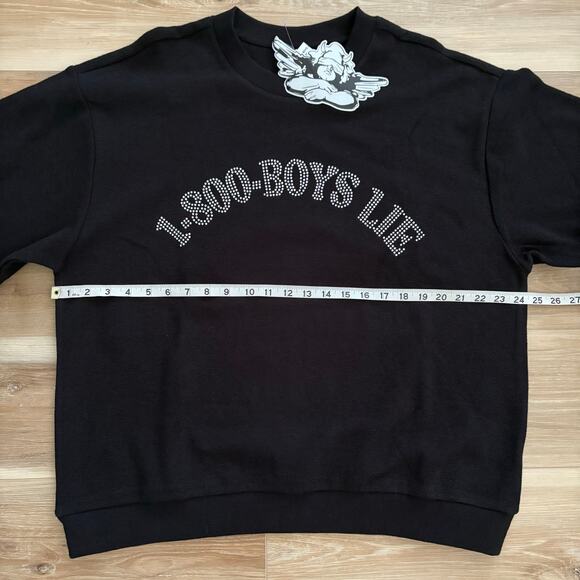 Boys Lie 1-800 Kara Rhinestone Remix Crew Sweatshirt Black XS/S - Picture 4 of 6